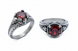 Red Solitaire Filigree Skulls Ring Lady Biker Stainless Steel SR197
