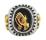 Oval Praying Hands Ring Men's Religious Stainless Steel SR199