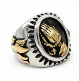 Oval Praying Hands Ring Men's Religious Stainless Steel SR199