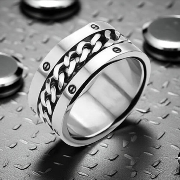 Wide Curb Chain Spinner Ring Men's Wedding Band Stainless Steel SR1