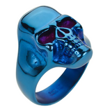 Blue Skull Ring Red Anodized Eye's Men's Stainless Steel SR202