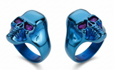 Blue Skull Ring Red Anodized Eye's Men's Stainless Steel SR202