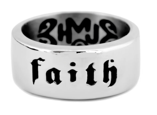 8mm Unisex Religious Wedding Band Ring "Faith" Stainless Steel SR204