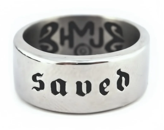 Unisex Religious Wedding Band Ring "Saved" Stainless Steel SR205