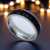 6mm Wedding Band Comfort Fit Double Row Black Stone Ring Stainless Steel SR207