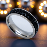 6mm Wedding Band Comfort Fit Double Row Black Stone Ring Stainless Steel SR207