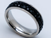 6mm Wedding Band Comfort Fit Double Row Black Stone Ring Stainless Steel SR207
