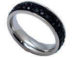 6mm Wedding Band Comfort Fit Double Row Black Stone Ring Stainless Steel SR207
