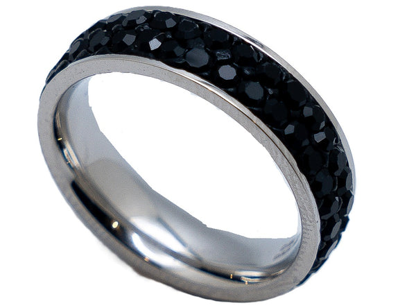 6mm Wedding Band Comfort Fit Double Row Black Stone Ring Stainless Steel SR207