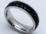 6mm Wedding Band Comfort Fit Double Row Black Stone Ring Stainless Steel SR207