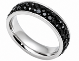 Black Ice Ring Double Row Lady Biker Wedding Band Stainless Steel SR207