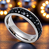 Black Ice Ring Double Row Lady Biker Wedding Band Stainless Steel SR207