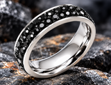 Black Ice Ring Double Row Lady Biker Wedding Band Stainless Steel SR207