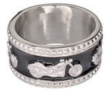 Black Motorcycle Bike Ring Lady Biker Two-Tone Stainless Steel SR208