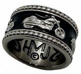 Black Motorcycle Bike Ring Lady Biker Two-Tone Stainless Steel SR208