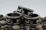 Black Motorcycle Bike Ring Lady Biker Two-Tone Stainless Steel SR208