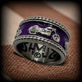 Purple Motorcycle Bike Ring<br>Lady Biker Two-Tone Ring<br>Stainless Steel SR209