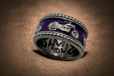 Purple Motorcycle Bike Ring<br>Lady Biker Two-Tone Ring<br>Stainless Steel SR209