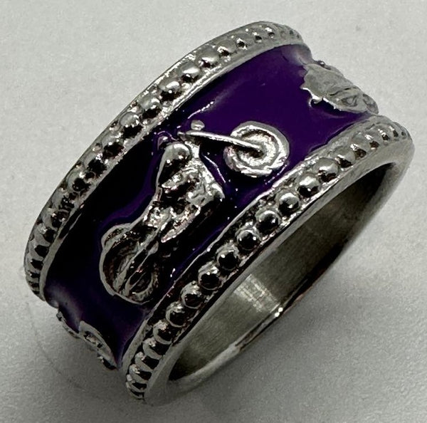 Purple Ladies Motorcycle Wedding Band Ring Stainless Steel SR209