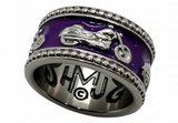 Purple Motorcycle Bike Ring<br>Lady Biker Two-Tone Ring<br>Stainless Steel SR209