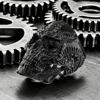 Big Men's Stainless Steel Black Skull Ring Sizes SR211