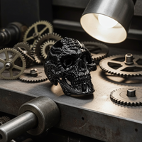 Big Men's Stainless Steel Black Skull Ring Sizes SR211