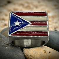 Big Gent's Square Puerto Rico Flag Ring Stainless Steel Sizes 8 - 15 SR212
