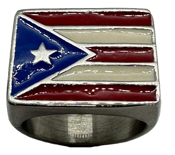 Big Gent's Square Puerto Rico Flag Ring Stainless Steel Sizes 8 - 15 SR212