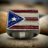 Puerto Rico Flag Ring Men's Full Color Enameled Stainless Steel SR212