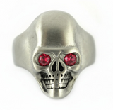 Brushed Finish Skull Ring Red Eyes Men's Biker Stainless Steel SR215