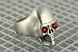 Brushed Finish Skull Ring Red Eyes Men's Biker Stainless Steel SR215