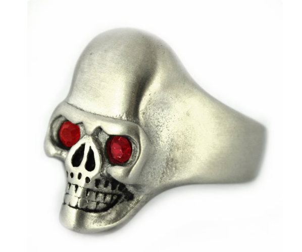 Biker Jewelry Men's Brushed Skull Ring Stainless Steel Red Eyes SR215