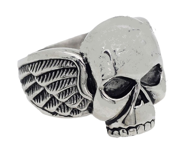 Men's Biker Skull Ring / Wings Stainless Steel SR218