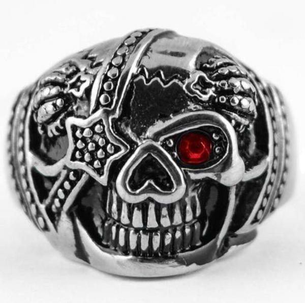 Men's Eye Patch Skull Stainless Steel Ring Jewelry SR219