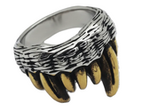 Men’s Vampire Fang Ring Gold Edition Stainless Steel Gothic Jewelry SR223