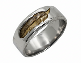 Men’s Feather Ring Gold Feather Inlay Stainless Steel Wedding Band– Sizes 8–11 SR224