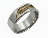Men’s Feather Ring Gold Feather Inlay Stainless Steel Wedding Band– Sizes 8–11 SR224