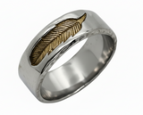 Men’s Feather Ring Gold Feather Inlay Stainless Steel Wedding Band– Sizes 8–11 SR224