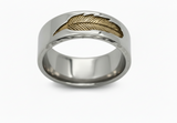 Men’s Feather Ring Gold Feather Inlay Stainless Steel Wedding Band– Sizes 8–11 SR224