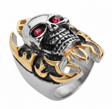 Heavy Metal Jewelry Stainless Steel Skull Flame Ring with Red Eyes <br>SR229