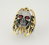 Heavy Metal Jewelry Stainless Steel Skull Flame Ring with Red Eyes <br>SR229