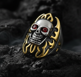 Heavy Metal Jewelry Stainless Steel Skull Flame Ring with Red Eyes <br>SR229