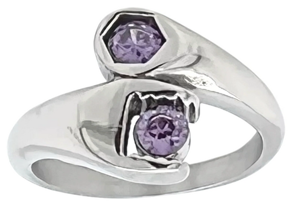 Purple Wrench Ring Ladies February Birthstone Ring Stainless Steel SR22