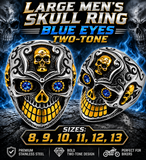 Large Skull Ring Blue Eyes Two-Tone Silver & Gold Men's Biker Stainless SR232