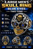Large Skull Ring Blue Eyes Two-Tone Silver & Gold Men's Biker Stainless SR232
