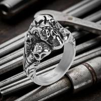 Skull Family Ring Men's Multiple Skulls Ring Biker Stainless Steel SR23