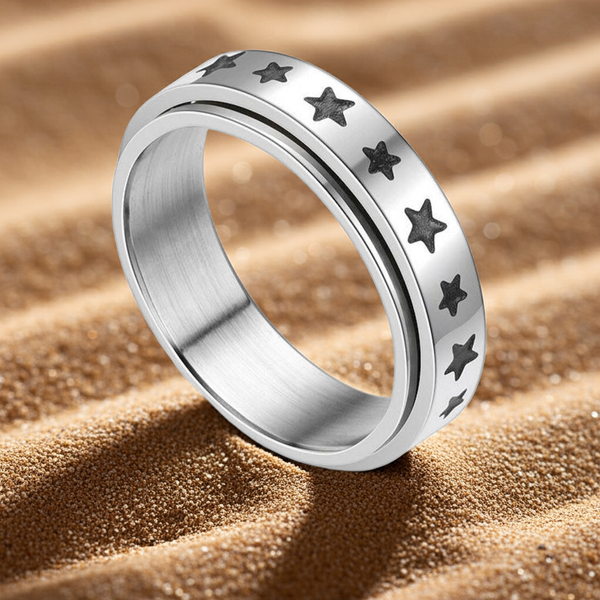 "Stars" Spinner Ring Unisex Wedding Band Stainless Steel SR25