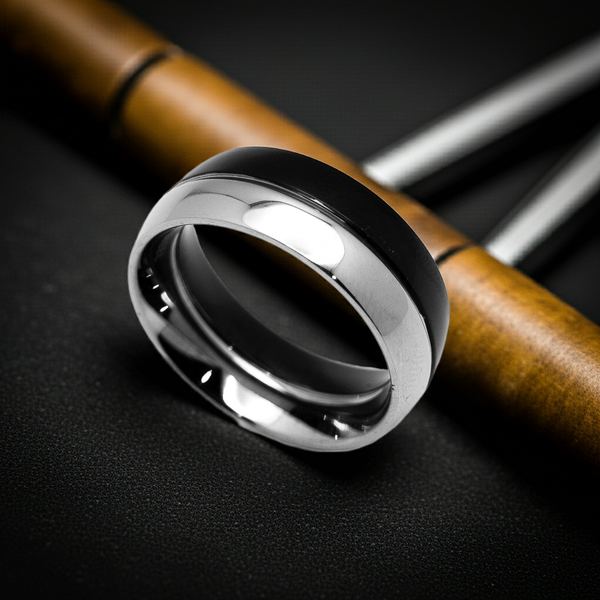 Two-Tone Fusion Black & Silver Comfort Fit Ring Unisex Wedding Band Stainless Steel SR26
