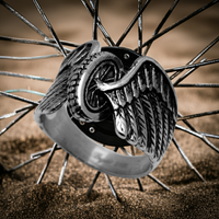 Men's Winged Wheel Ring Biker Stainless Steel SR27