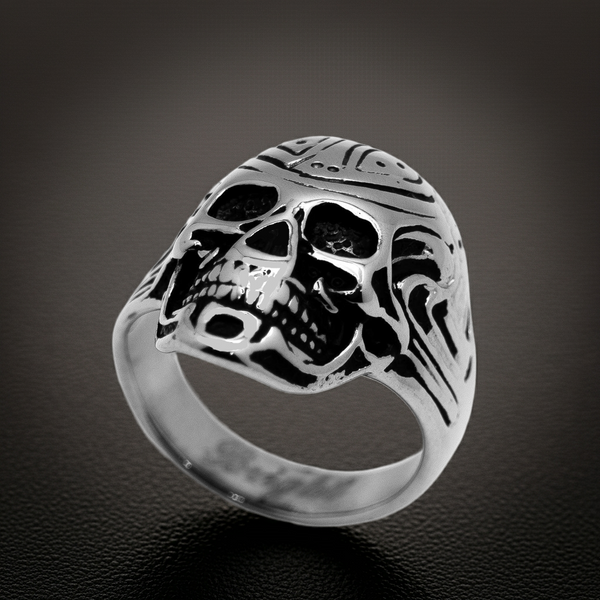 Tribal Skull Ring Men's Biker Stainless Steel SR30